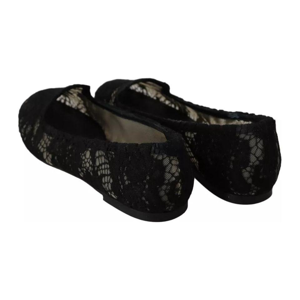 Dolce & Gabbana Black Floral Lace Loafers Flats Shoes LA6017-35