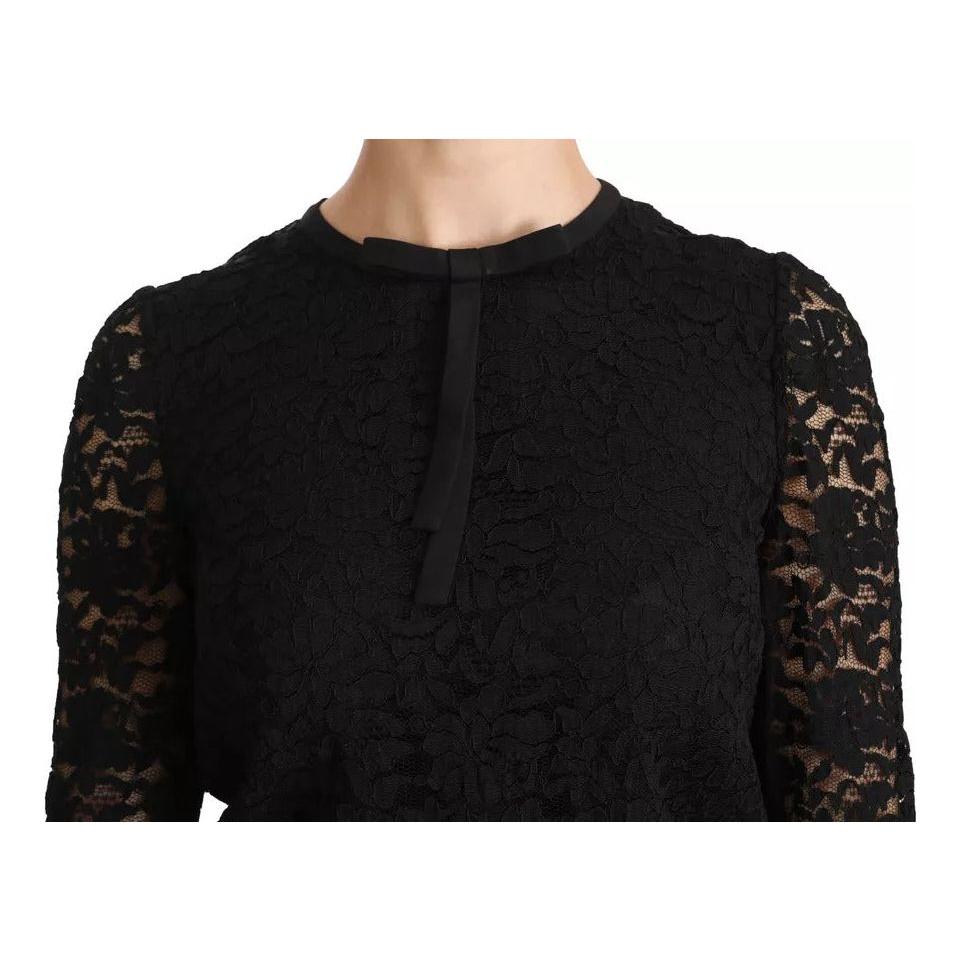 Dolce & Gabbana Black Lace Long Sleeve Blouse Nylon Top TSH4259-38