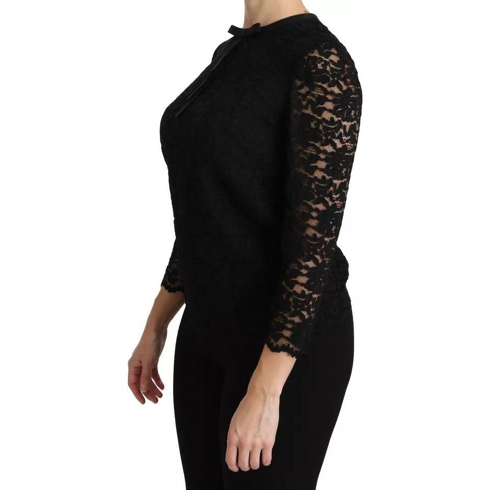 Dolce & Gabbana Black Lace Long Sleeve Blouse Nylon Top TSH4259-38
