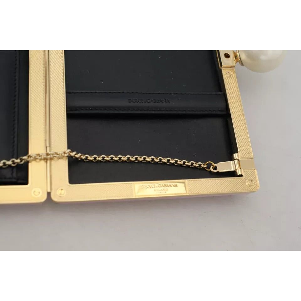Dolce & Gabbana Pink Silk Gold Frame Clutch Evening Party Purse Bag