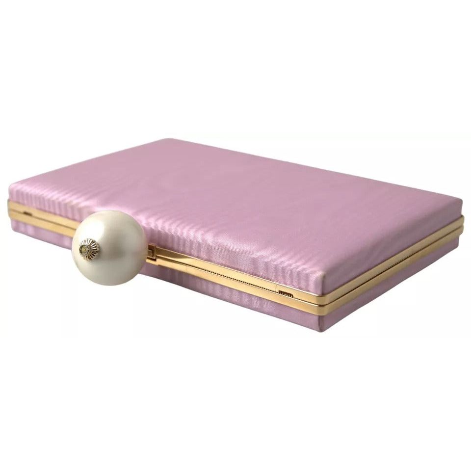 Dolce & Gabbana Pink Silk Gold Frame Clutch Evening Party Purse Bag