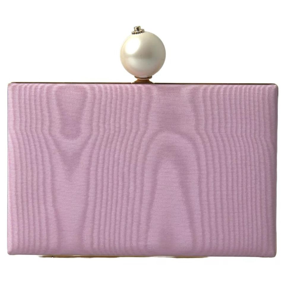 Dolce & Gabbana Pink Silk Gold Frame Clutch Evening Party Purse Bag