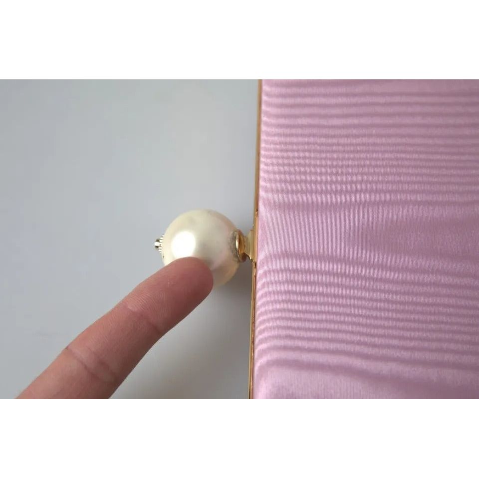 Dolce & Gabbana Pink Silk Gold Frame Clutch Evening Party Purse Bag