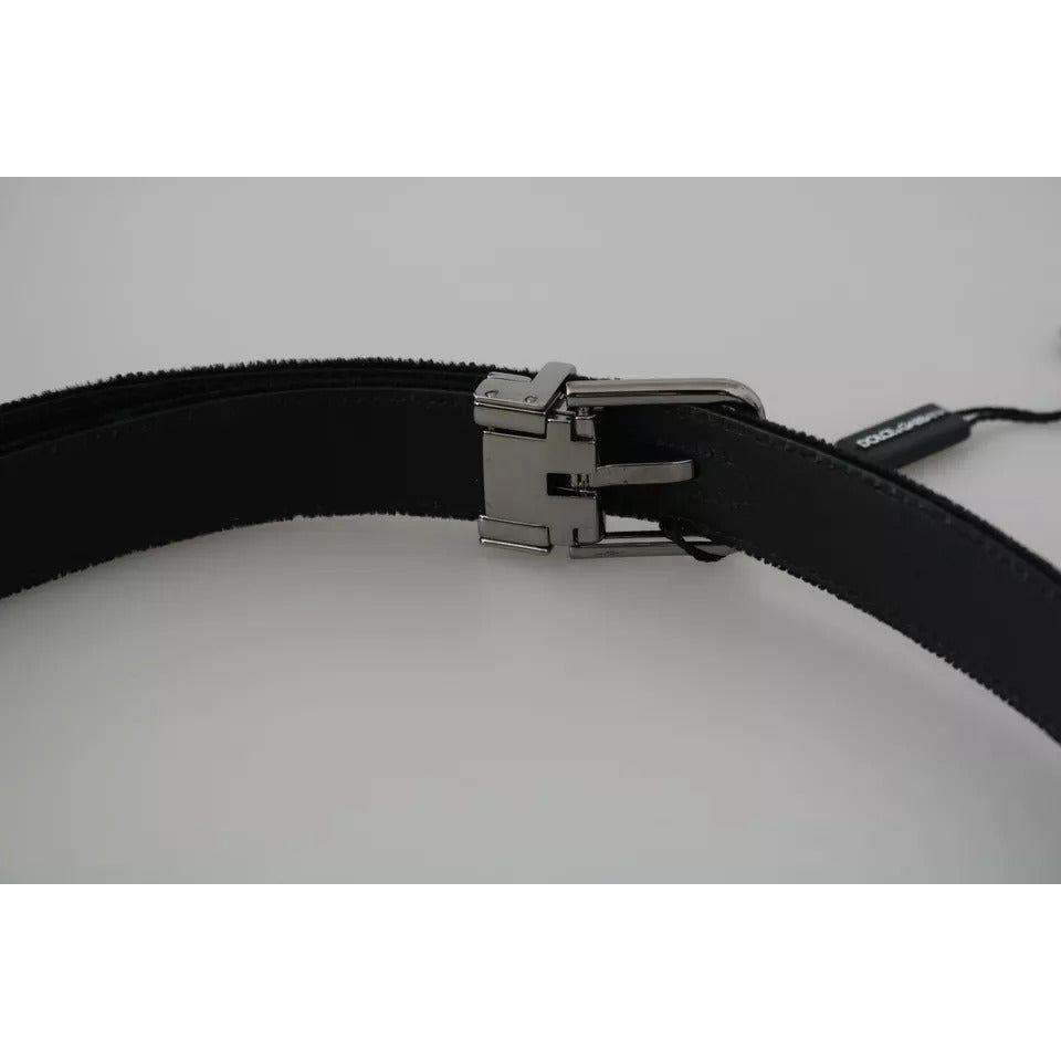 Dolce & Gabbana Black Velvet Leather Silver Buckle Belt BEL60873-95