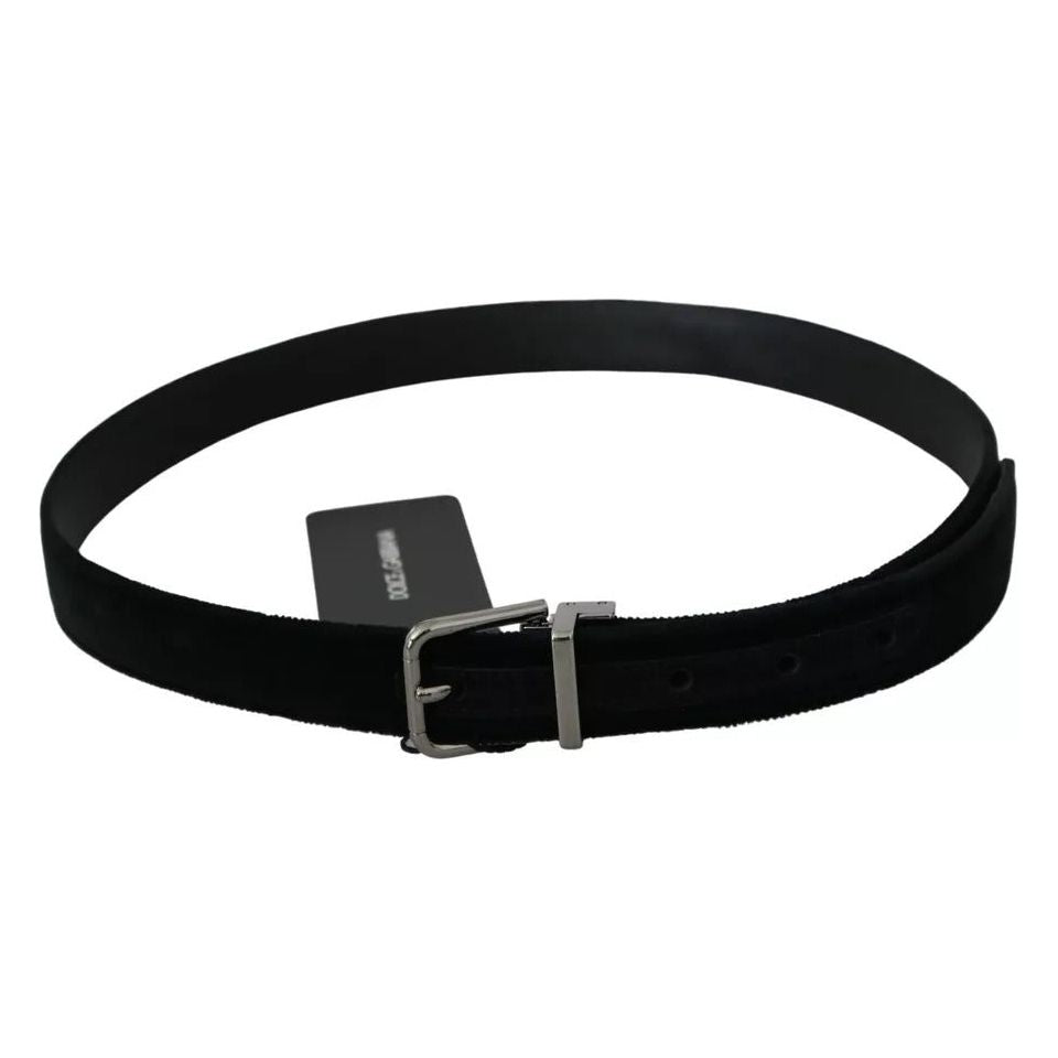 Dolce & Gabbana Black Velvet Leather Silver Buckle Belt BEL60873-95