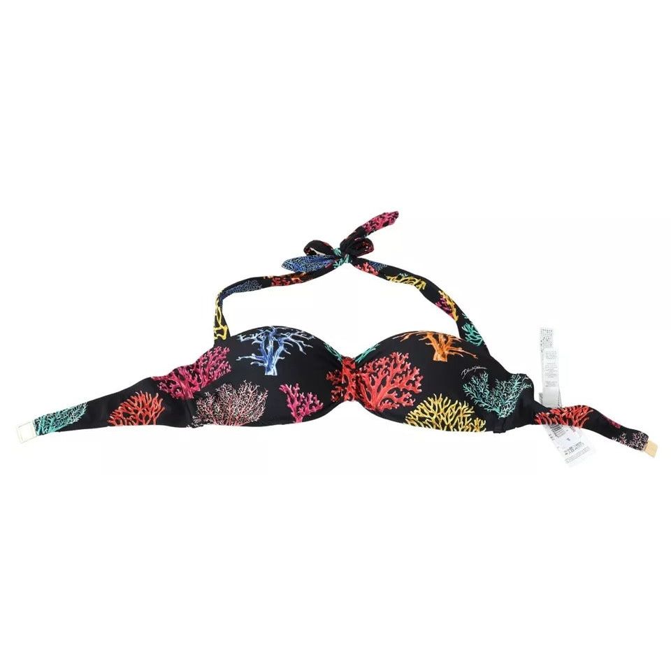 Dolce & Gabbana Black Corals Print Swimsuit Beachwear Bikini Top