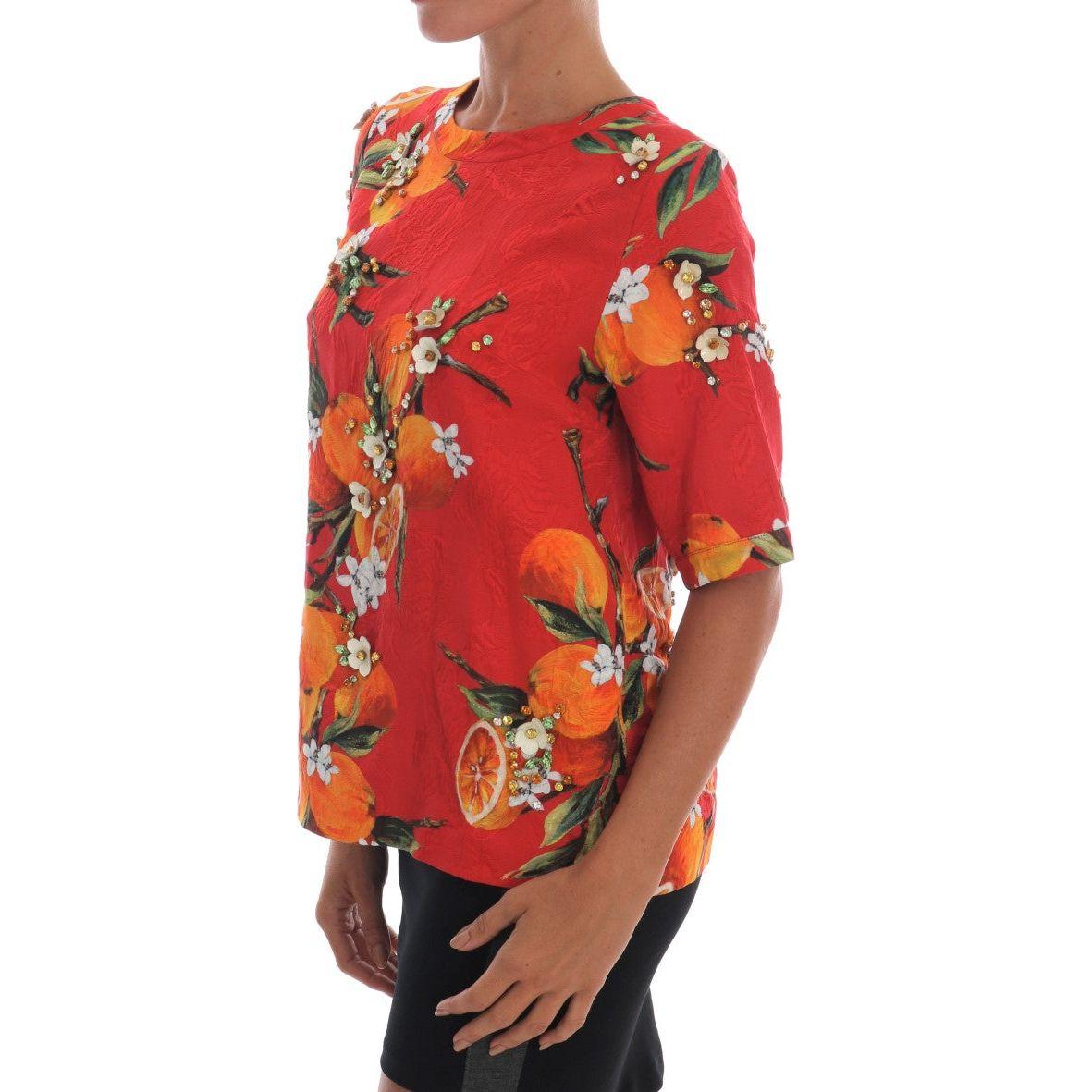 Dolce & Gabbana Orange Print Crystal-Embellished Blouse TSH1405-2