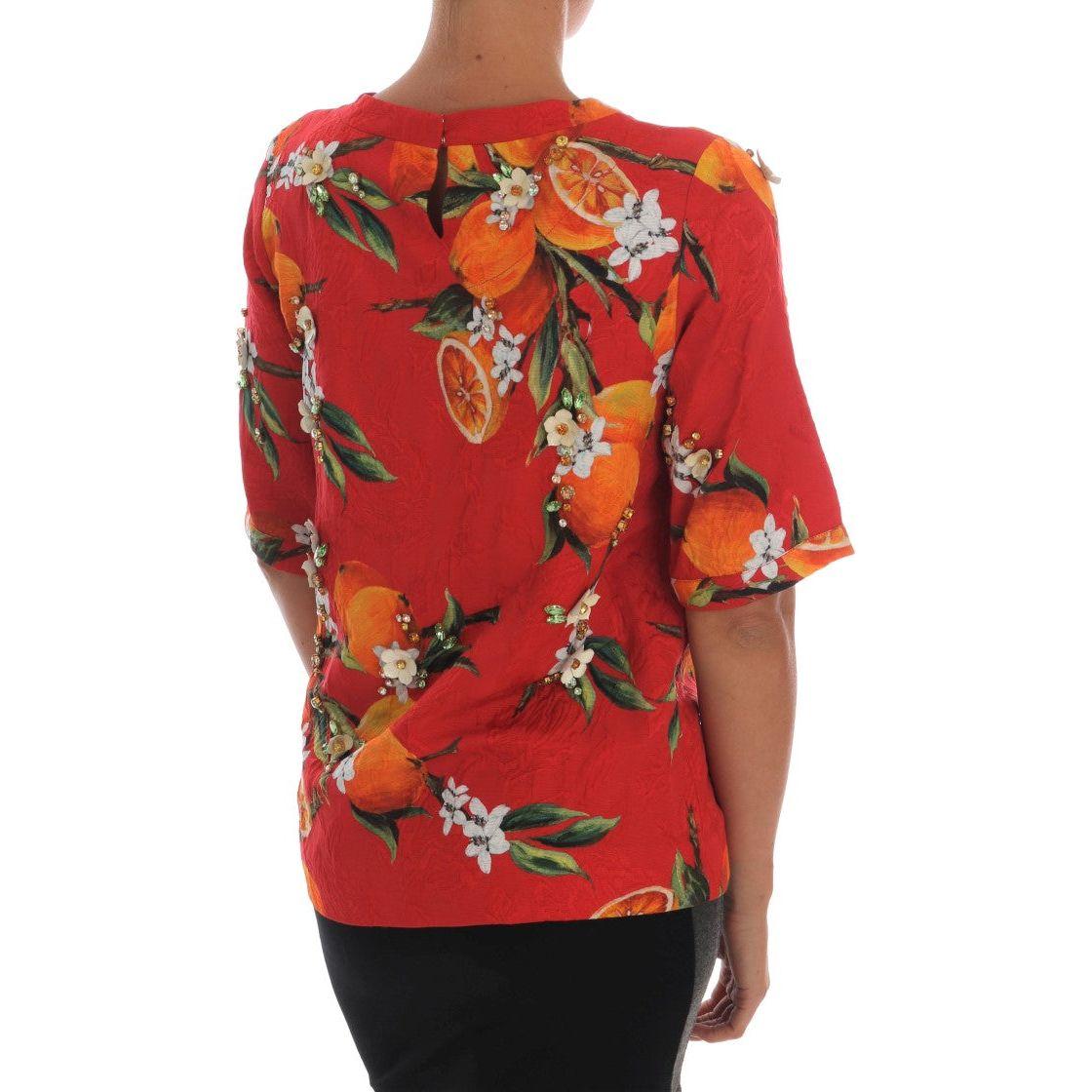 Dolce & Gabbana Orange Print Crystal-Embellished Blouse TSH1405-2