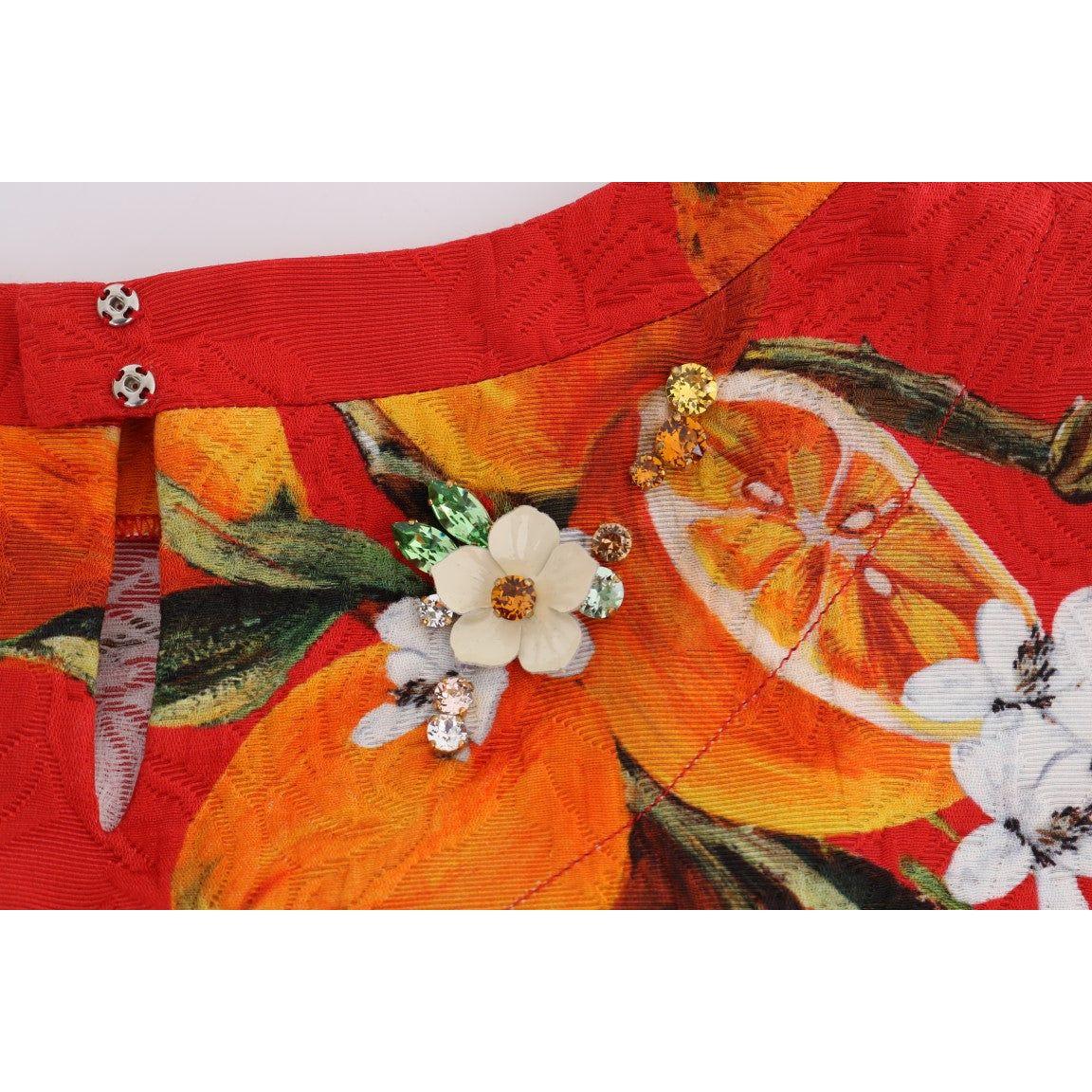 Dolce & Gabbana Orange Print Crystal-Embellished Blouse TSH1405-2