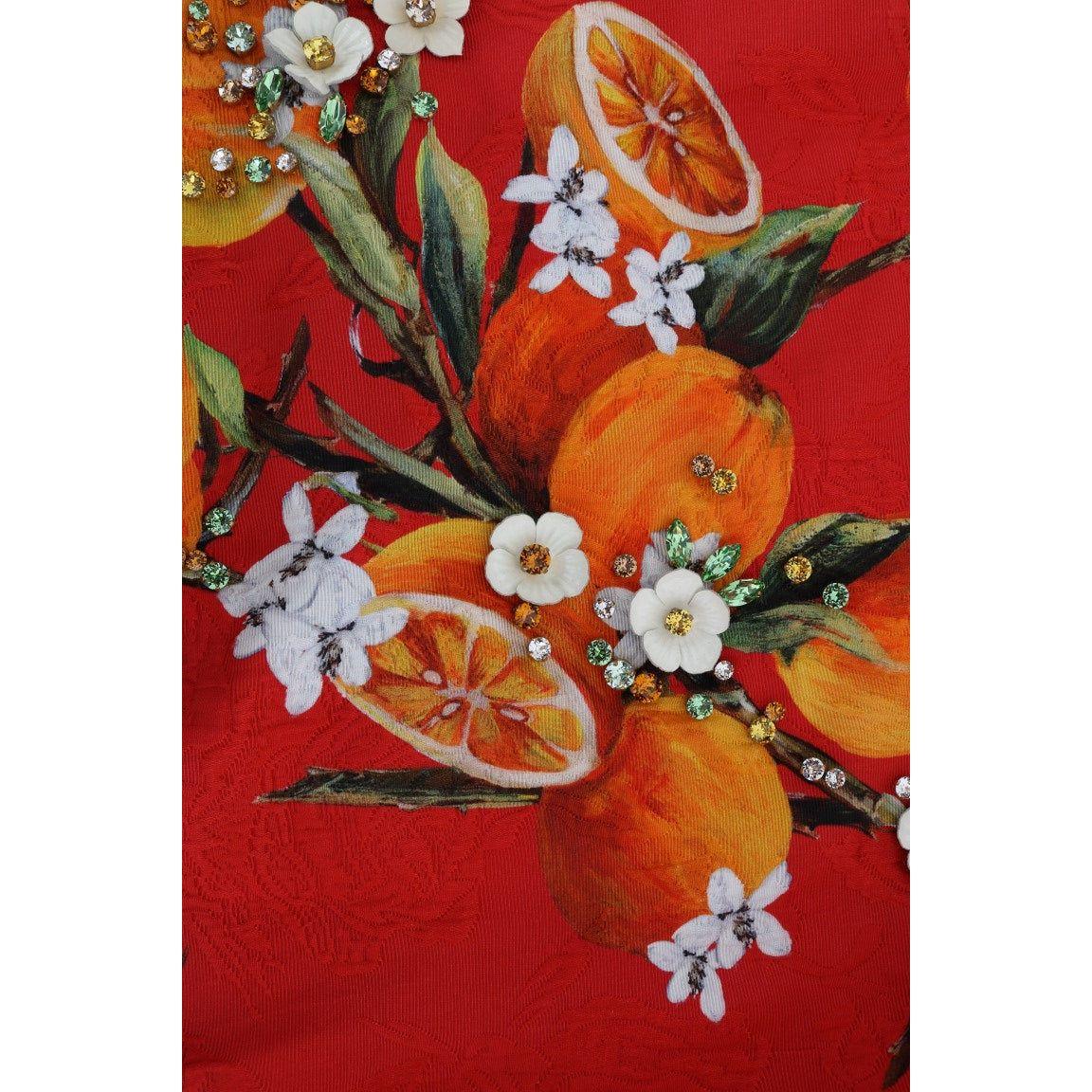 Dolce & Gabbana Orange Print Crystal-Embellished Blouse TSH1405-2