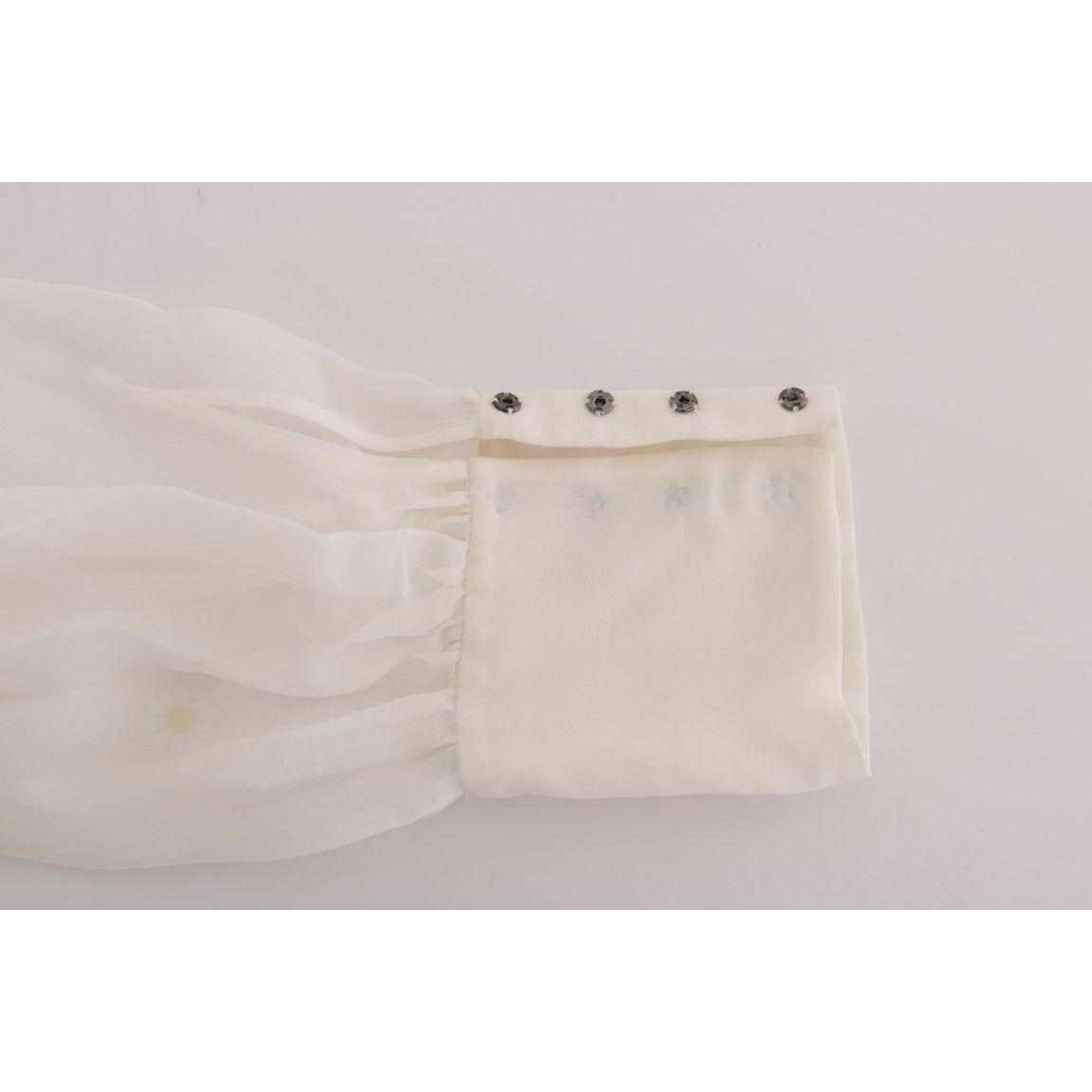 Dolce & Gabbana White Daisy Applique Silk Shirt TSH1440-1