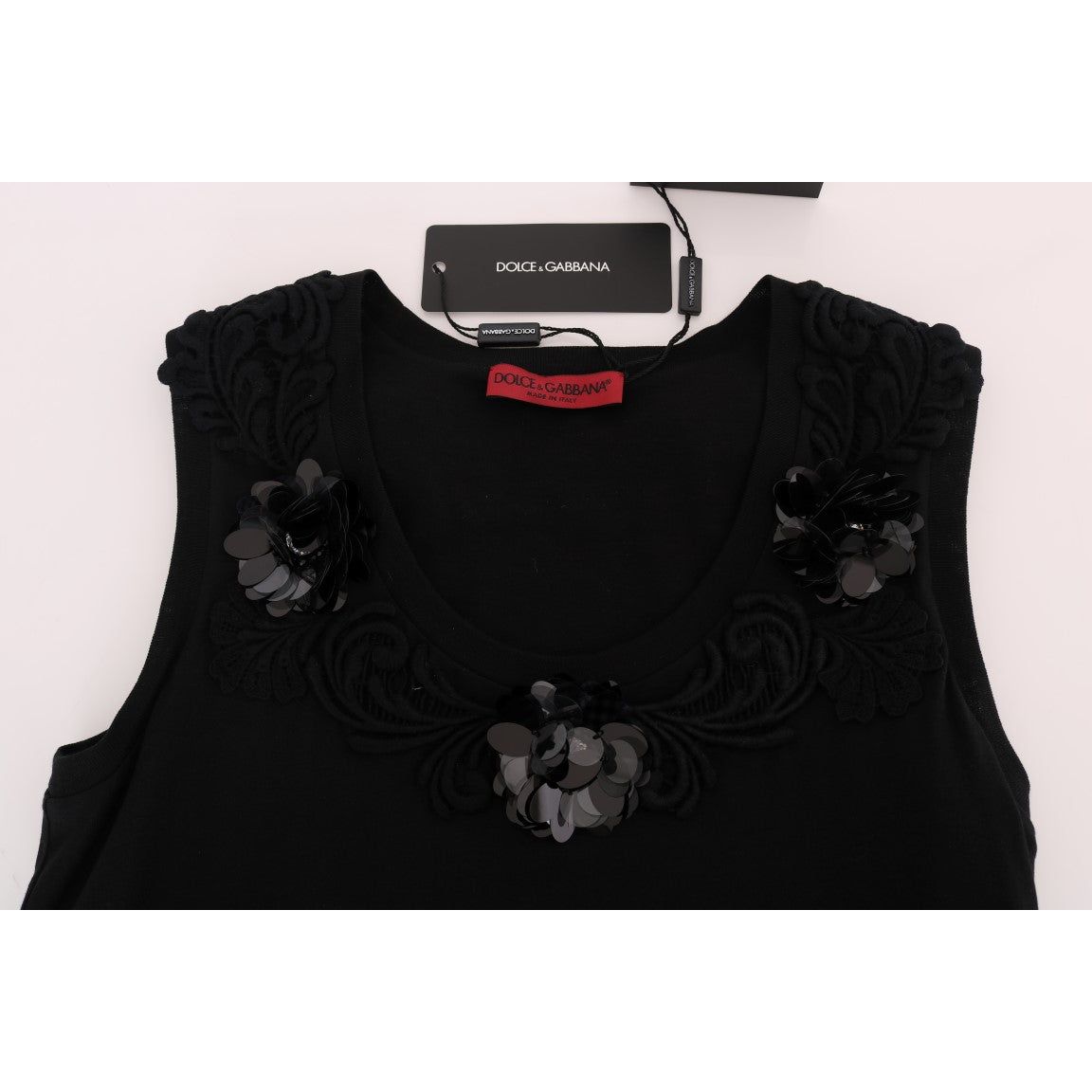 Dolce & Gabbana Black Cotton Floral Crystal Tank Top TSH1449-1