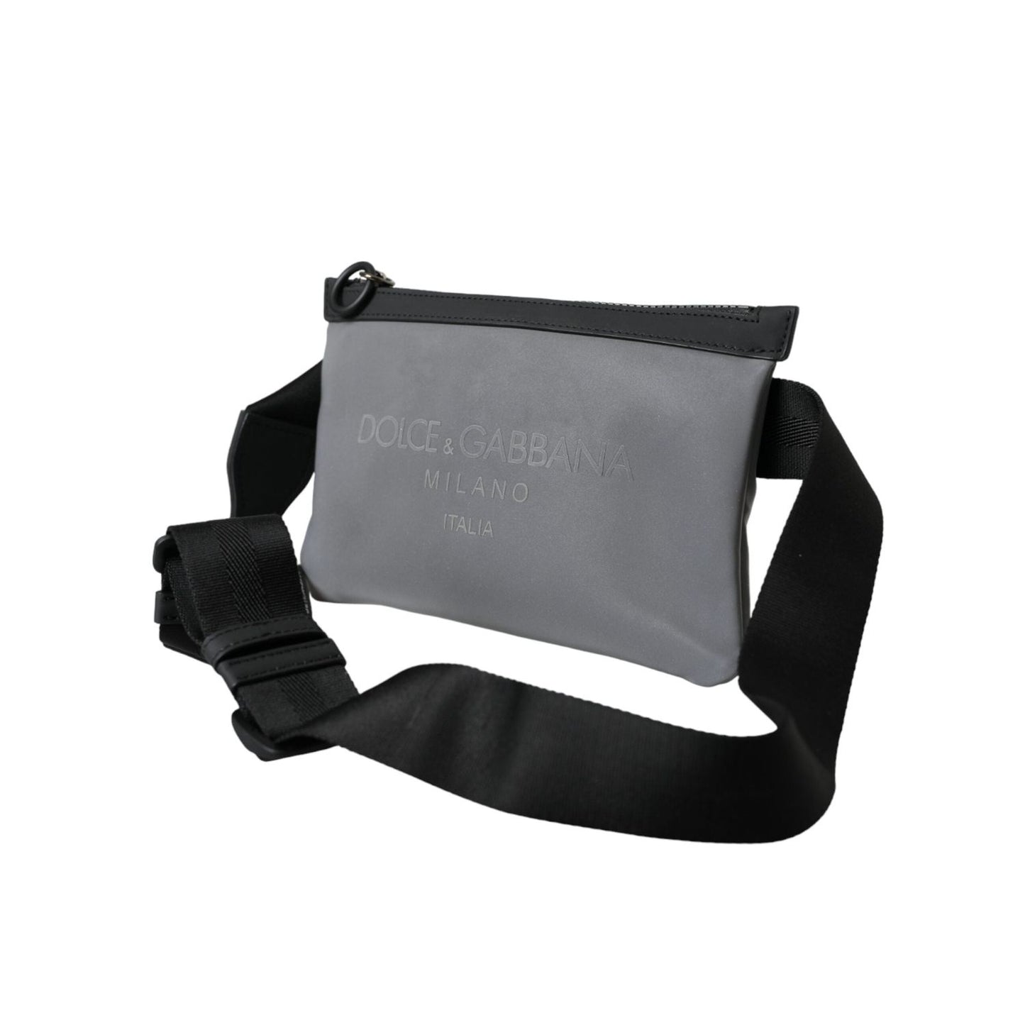 Dolce & Gabbana Gray Neoprene Logo Zip Waist Fanny Pack Belt Pouch Bag