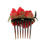 Dolce & Gabbana Red Silk Floral Gold Brass Women Hair Comb SMY10337