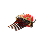 Dolce & Gabbana Red Silk Floral Gold Brass Women Hair Comb SMY10337