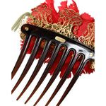 Dolce & Gabbana Red Silk Floral Gold Brass Women Hair Comb SMY10337