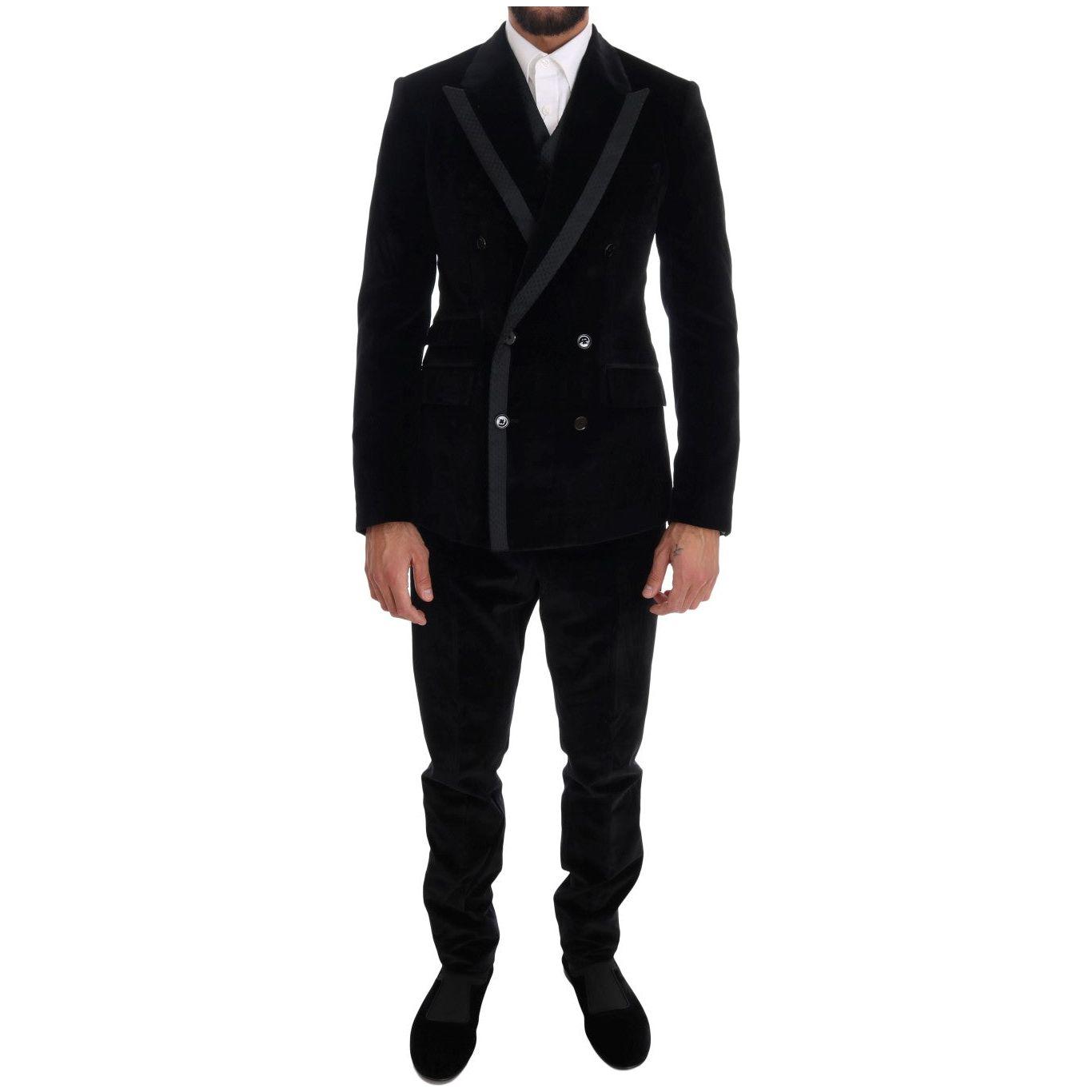 Dolce & Gabbana Black Velvet Slim Double Breasted Suit KOS1132-5