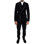 Dolce & Gabbana Black Velvet Slim Double Breasted Suit KOS1132-5