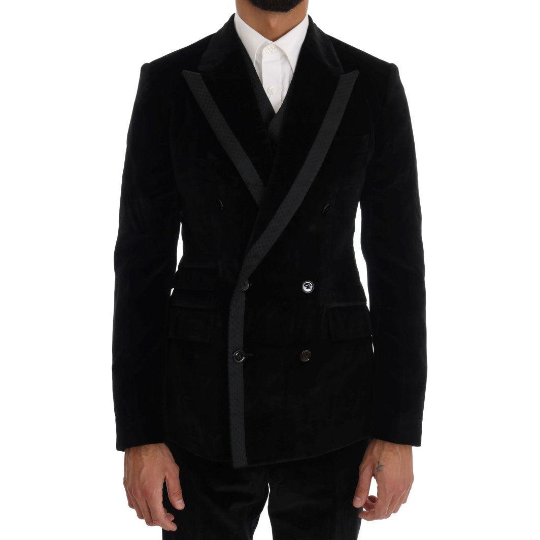 Dolce & Gabbana Black Velvet Slim Double Breasted Suit KOS1132-5