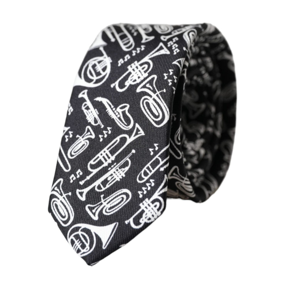 Dolce & Gabbana Black Trumpet Print Silk Adjustable Tie KRA3397