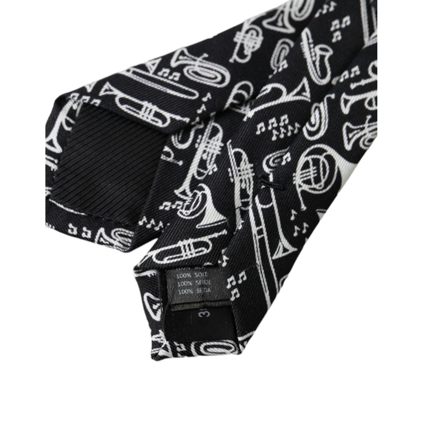 Dolce & Gabbana Black Trumpet Print Silk Adjustable Tie KRA3397