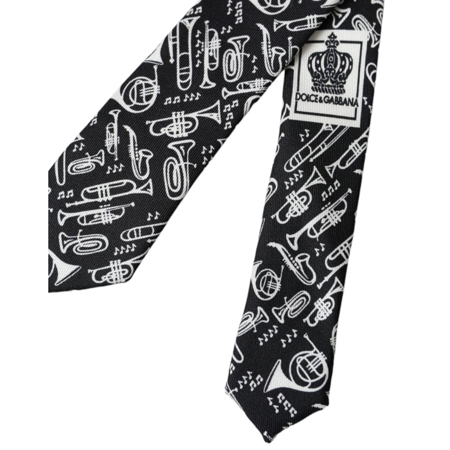Dolce & Gabbana Black Trumpet Print Silk Adjustable Tie KRA3397