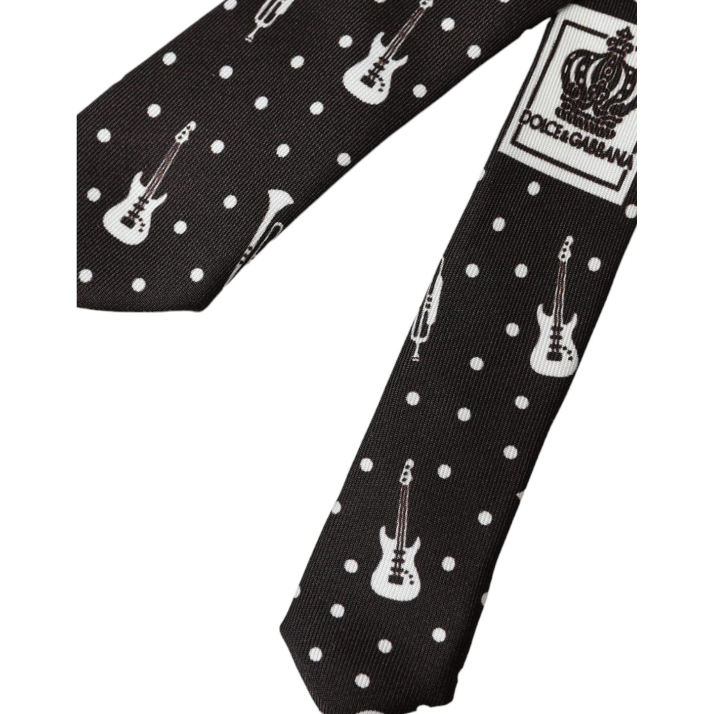 Dolce & Gabbana Black Guitar Print Silk Adjustable Tie