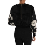 Dolce & Gabbana Black Fur Floral Brocade Zipper Sweater JKT1047#2-1