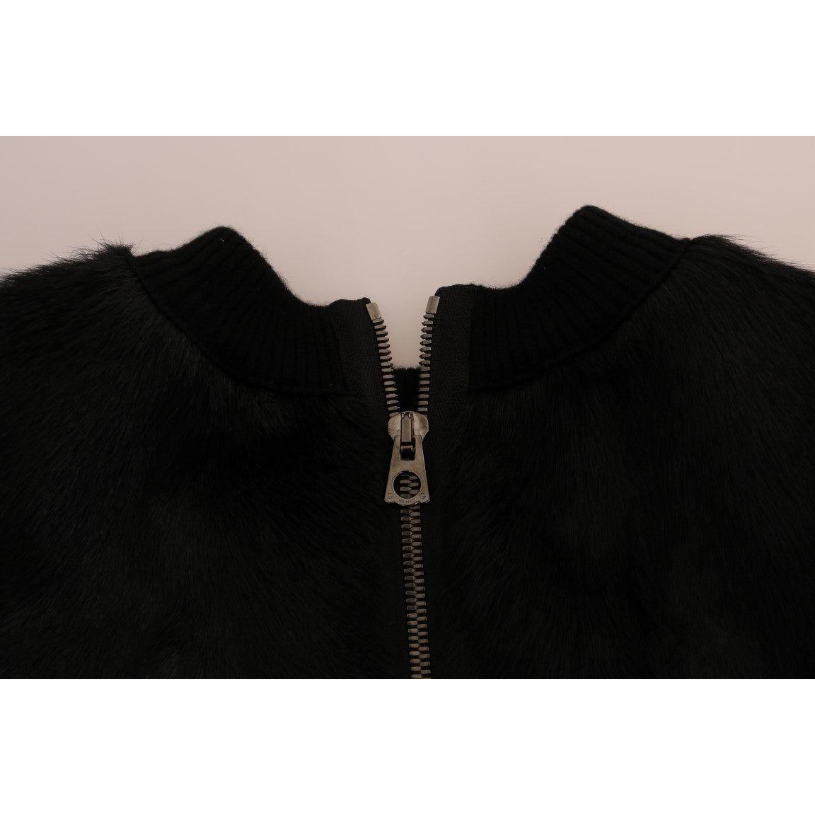 Dolce & Gabbana Black Fur Floral Brocade Zipper Sweater JKT1047#2-1