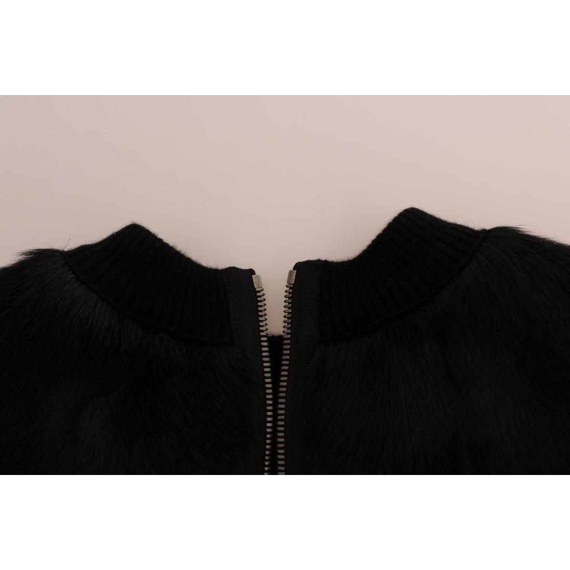 Dolce & Gabbana Black Fur Floral Brocade Zipper Sweater JKT1047#2-1