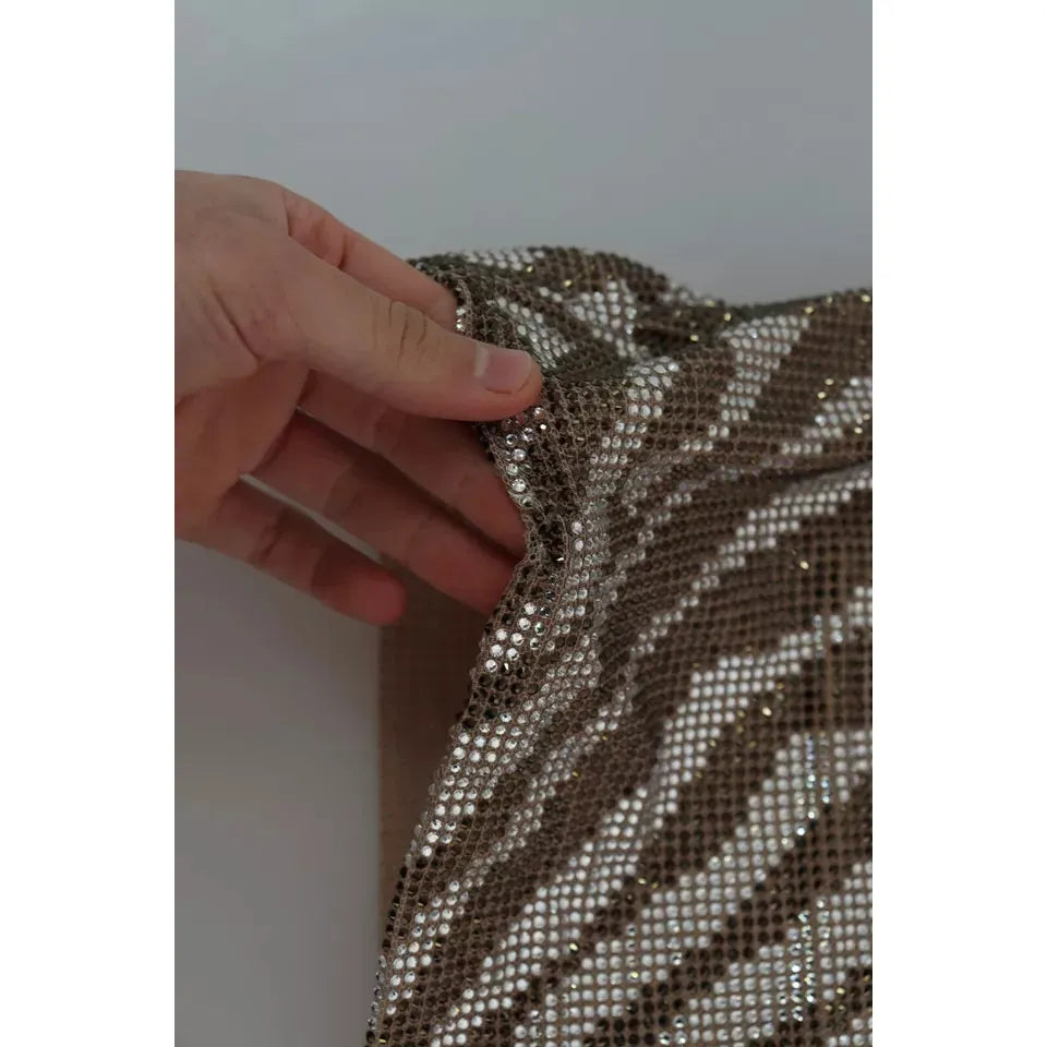 Dolce & Gabbana Brown Crystal Shift Mini Zebra Silver Dress DR2691-38