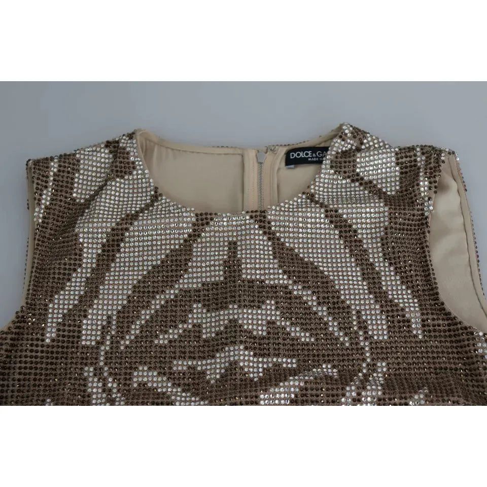 Dolce & Gabbana Brown Crystal Shift Mini Zebra Silver Dress DR2691-38