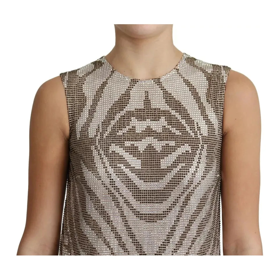 Dolce & Gabbana Brown Crystal Shift Mini Zebra Silver Dress DR2691-38