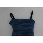 Dolce & Gabbana Blue Draped Tulle Midi Sheath Cotton Dress DR2704#-36