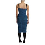 Dolce & Gabbana Blue Draped Tulle Midi Sheath Cotton Dress DR2704#-36