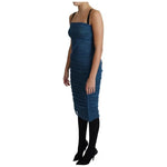 Dolce & Gabbana Blue Draped Tulle Midi Sheath Cotton Dress DR2704#-36