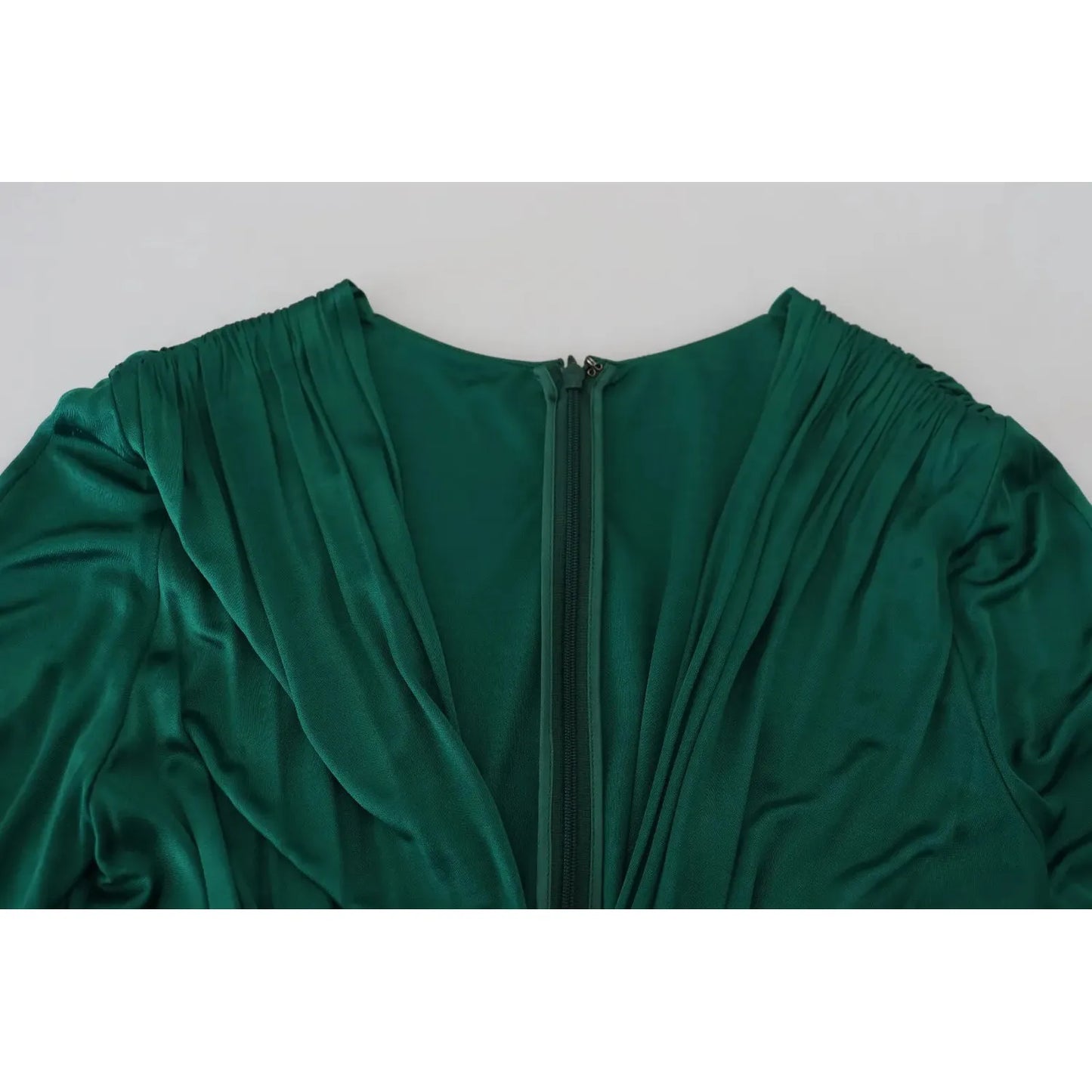 Dolce & Gabbana Dark Green Viscose Long Sleeve Midi Dress DR28879-36