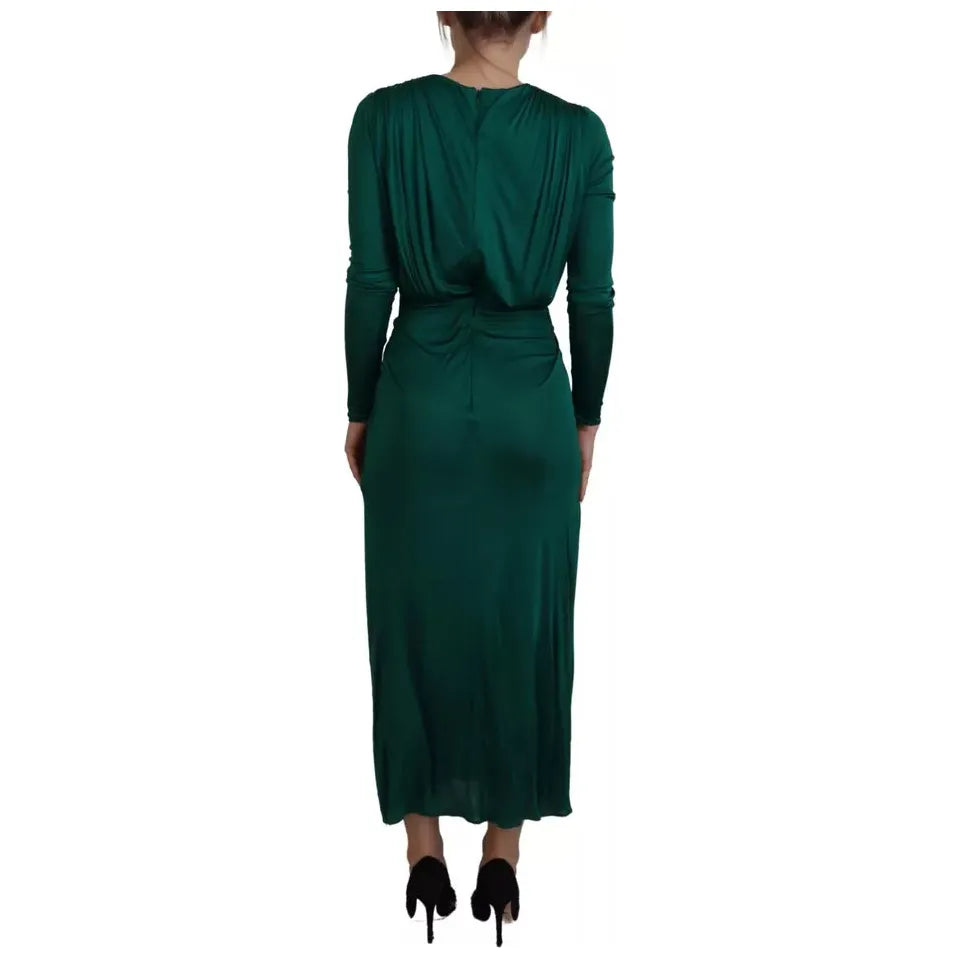 Dolce & Gabbana Dark Green Viscose Long Sleeve Midi Dress DR28879-36