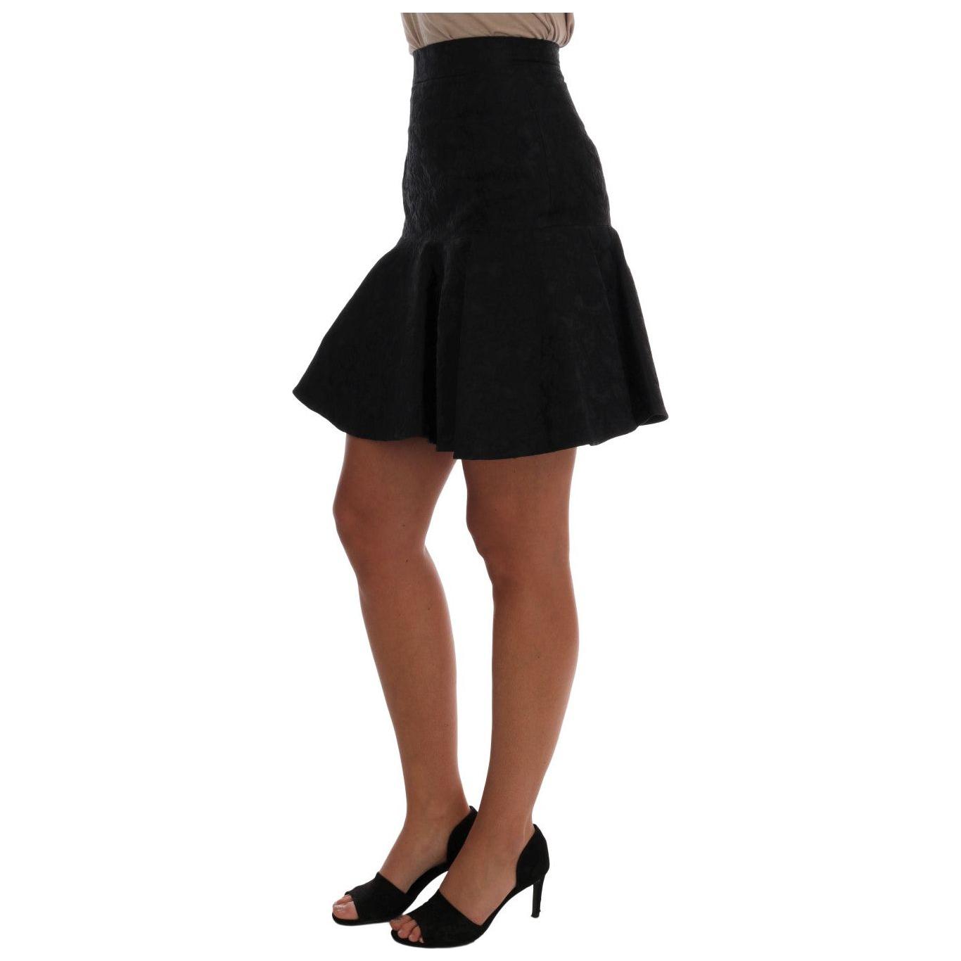Dolce & Gabbana Black Floral Jacquard Silk A-Line Skirt SKI1093-1