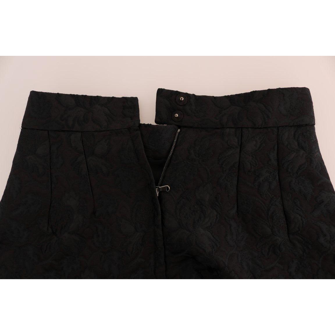 Dolce & Gabbana Black Floral Jacquard Silk A-Line Skirt SKI1093-1