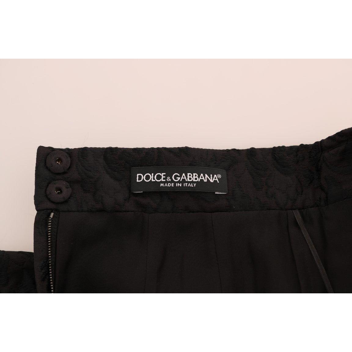 Dolce & Gabbana Black Floral Jacquard Silk A-Line Skirt SKI1093-1