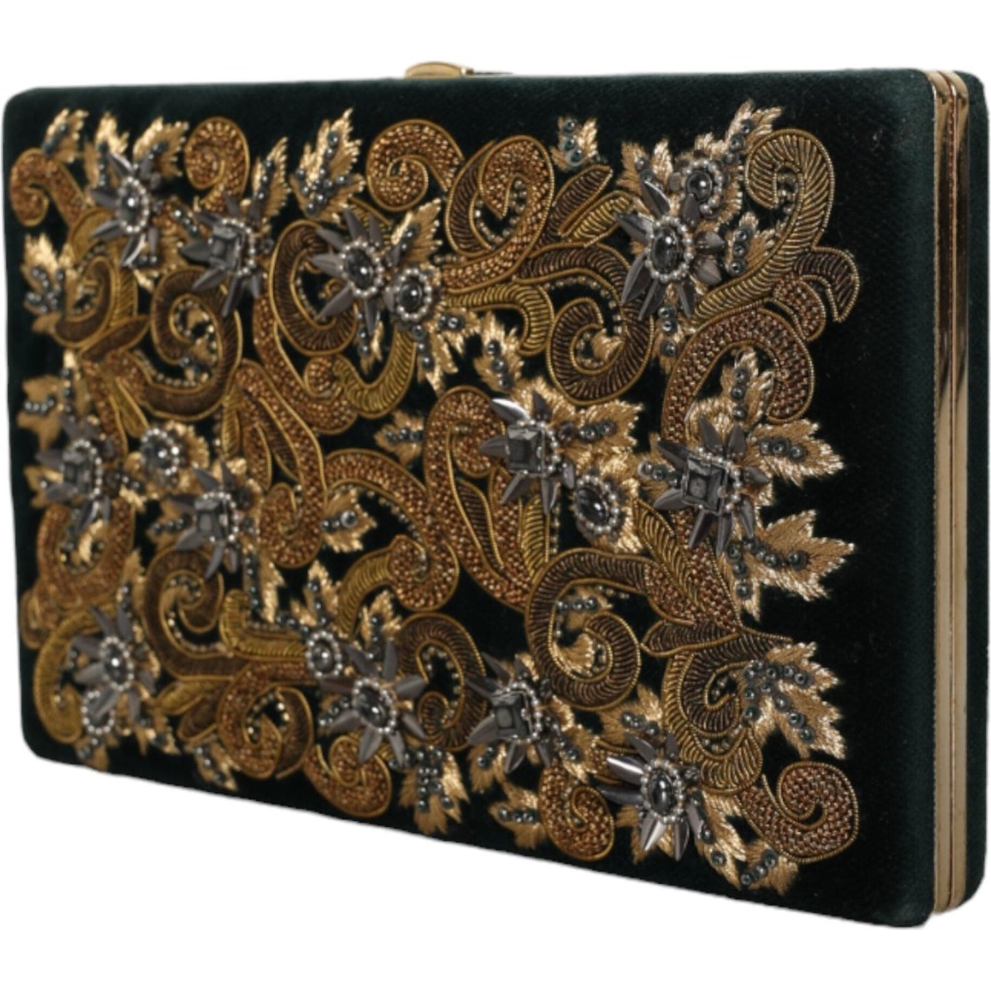 Dolce & Gabbana Black Velvet Gold Frame Clutch Evening Party Purse Bag BAG1582