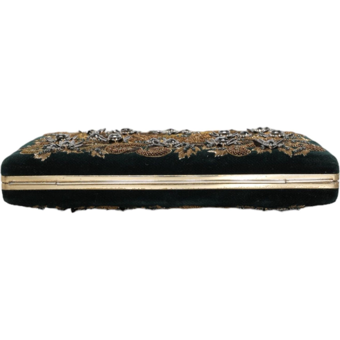 Dolce & Gabbana Black Velvet Gold Frame Clutch Evening Party Purse Bag BAG1582