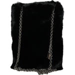 Dolce & Gabbana Black Faux Fur Silver Chain Crossbody Shoulder Purse Bag BAG1586