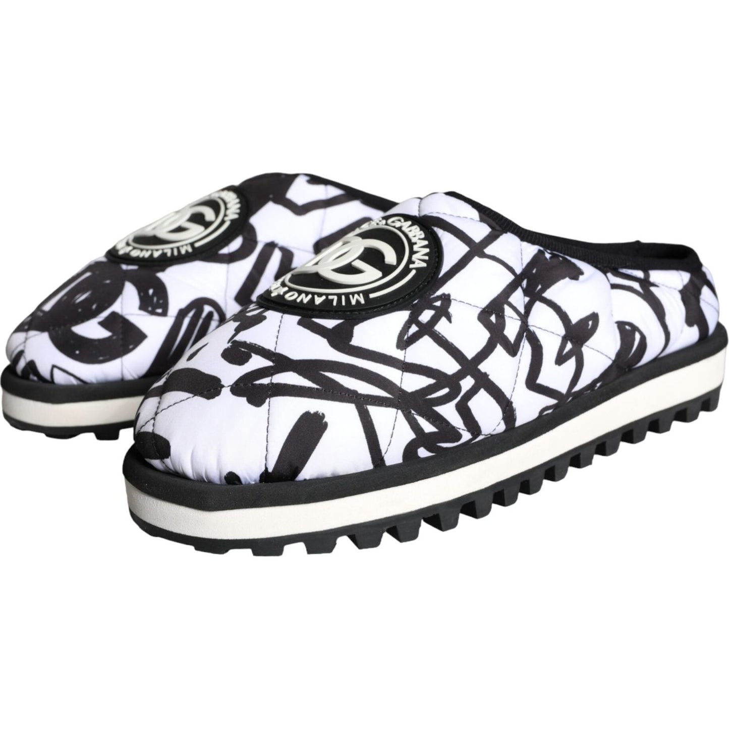 Dolce & Gabbana Black White Quilted Logo Sandals Slides Shoes MV5907-44