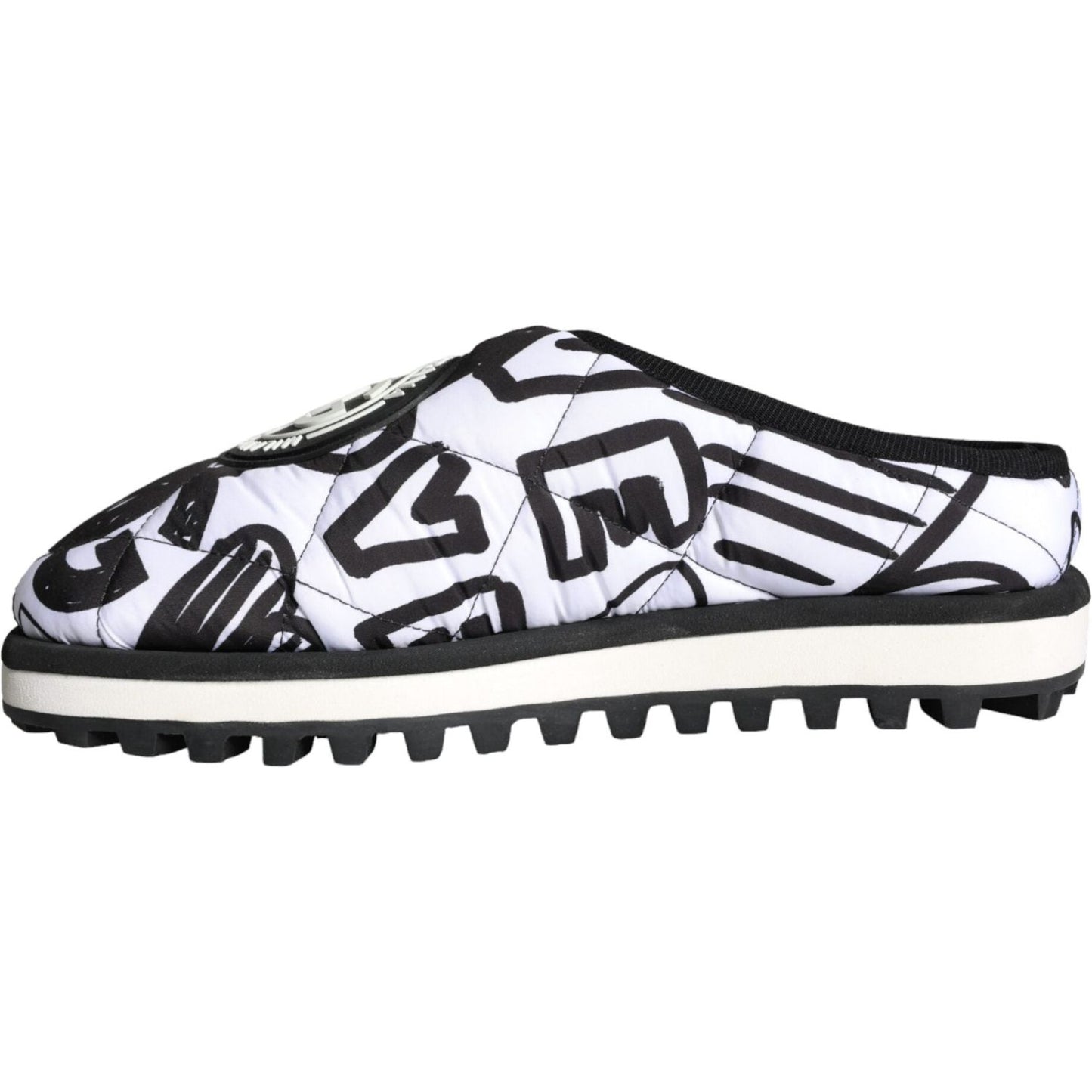 Dolce & Gabbana Black White Quilted Logo Sandals Slides Shoes MV5907-44