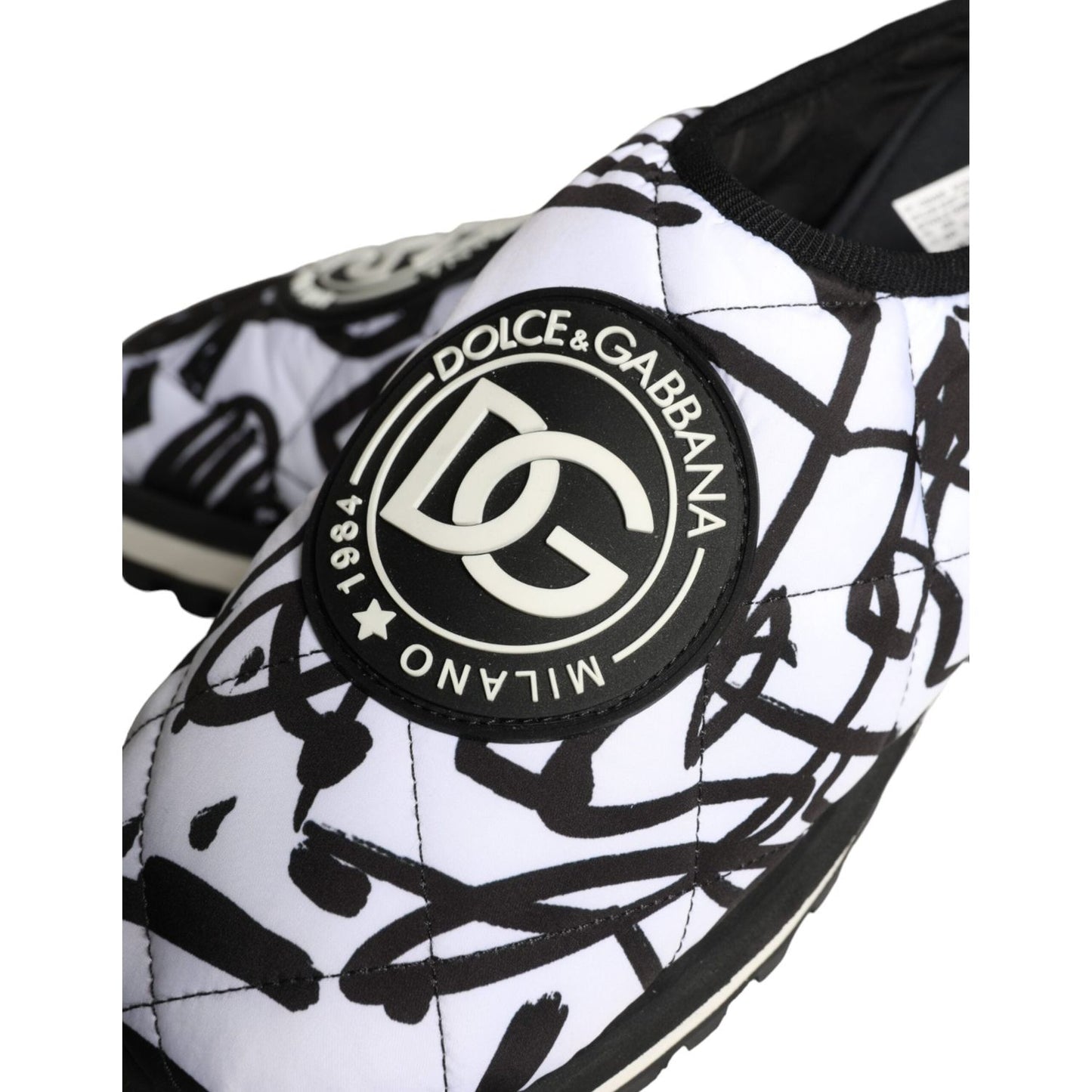 Dolce & Gabbana Black White Quilted Logo Sandals Slides Shoes MV5907-44