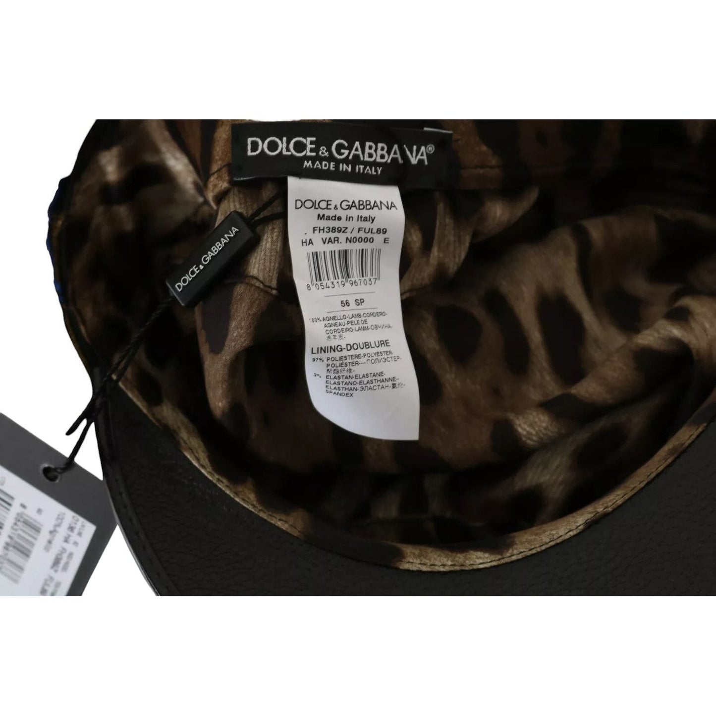 Dolce & Gabbana Black Leather Crystal Beads Gold Ribbon Fiddler Cap HAT70115-56