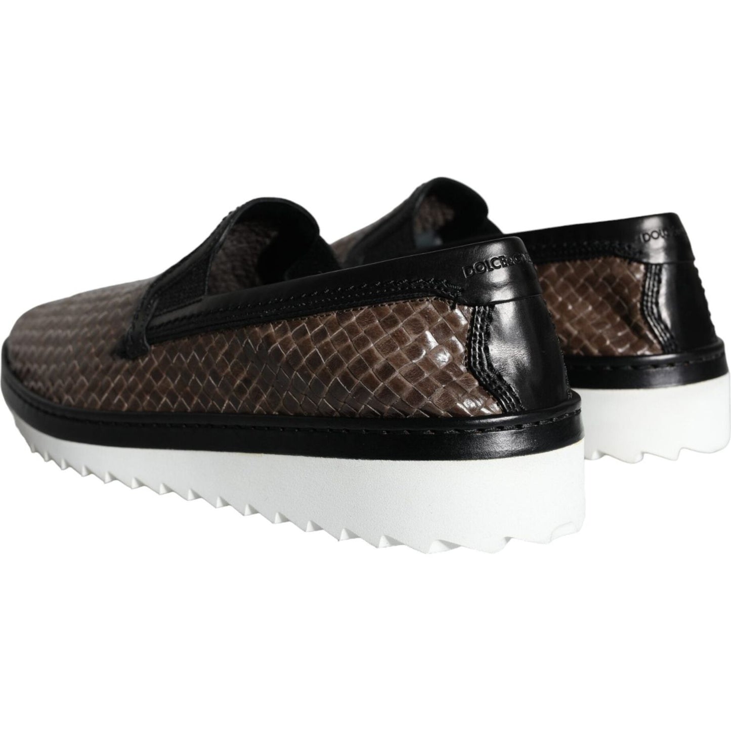 Dolce & Gabbana Brown Black Leather Weaved Men Loafers Shoes MV5921-40.5