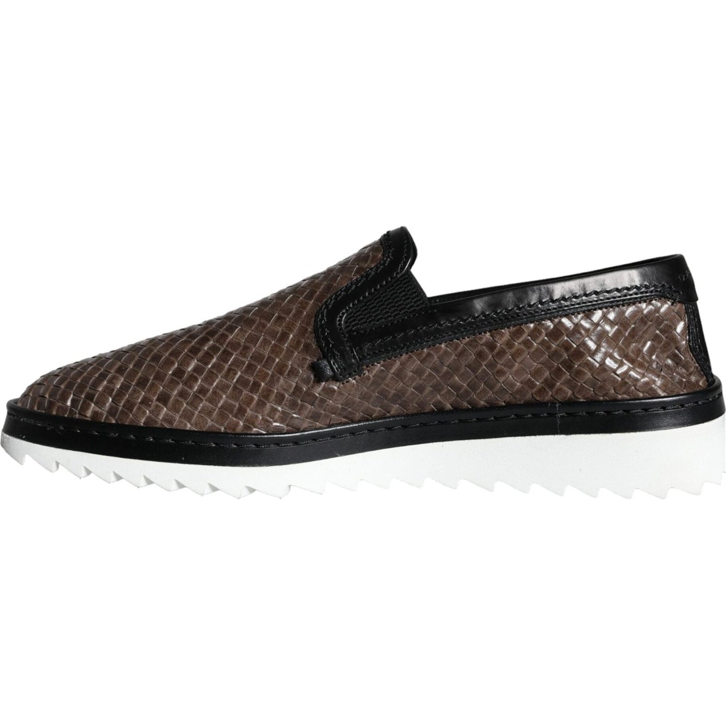 Dolce & Gabbana Brown Black Leather Weaved Men Loafers Shoes MV5921-40.5